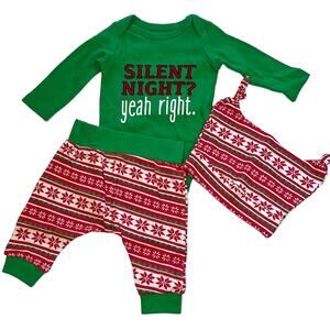 Baby Starters 3PC Christmas Set, Green Bodysuit, Snowflake Pants & Hat, NWT!